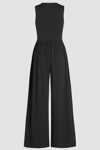 Cinched Waist Sleeveless Wide Leg Jumpsuit