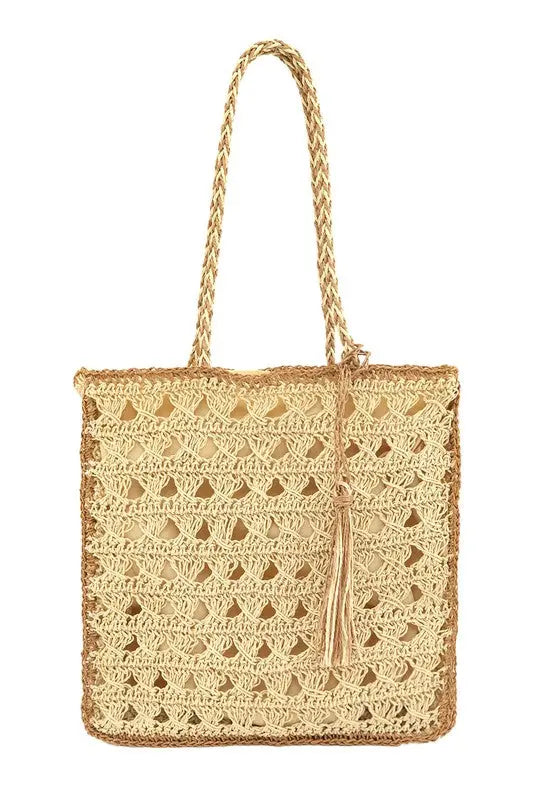 Square Shape Straw Tote  Shoulder Bag ICCO ACCESSORIES