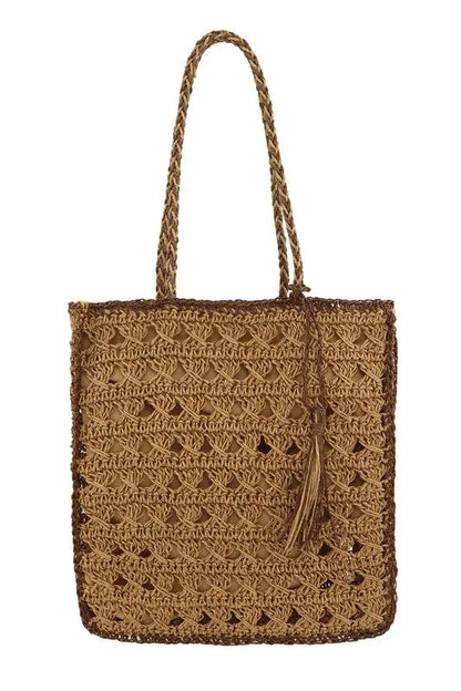 Square Shape Straw Tote  Shoulder Bag ICCO ACCESSORIES