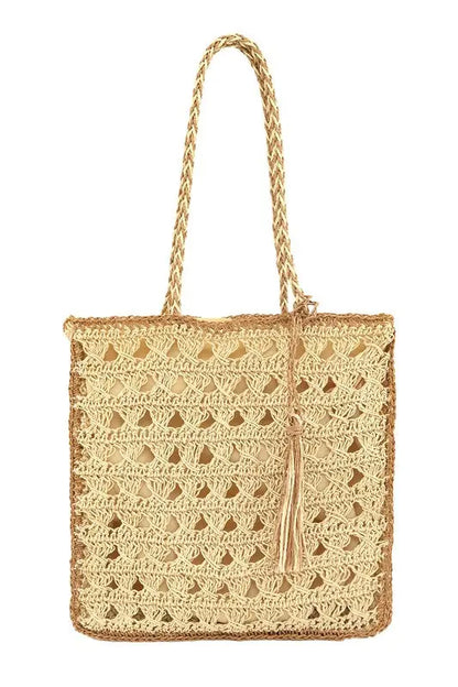 Square Shape Straw Tote  Shoulder Bag ICCO ACCESSORIES