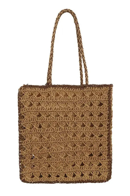 Square Shape Straw Tote  Shoulder Bag ICCO ACCESSORIES