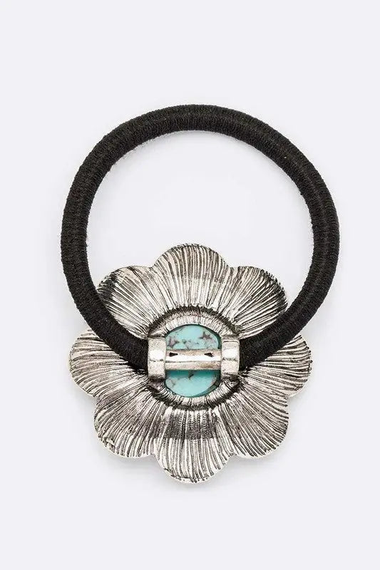 Embossed Stone Flower Scrunchy Hair Tie AFFLUZA.COM