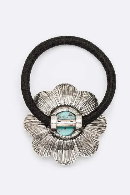 Embossed Stone Flower Scrunchy Hair Tie AFFLUZA.COM