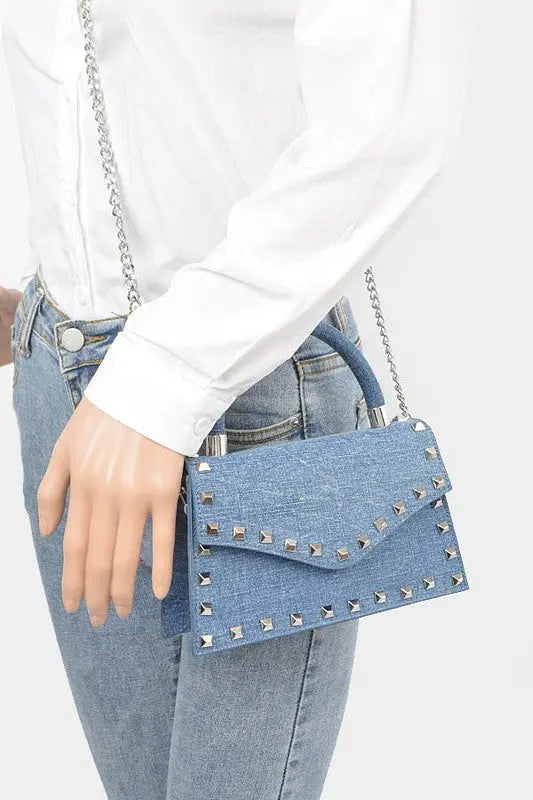 Studded Top Handle Denim Swing Bag Artini Accessories