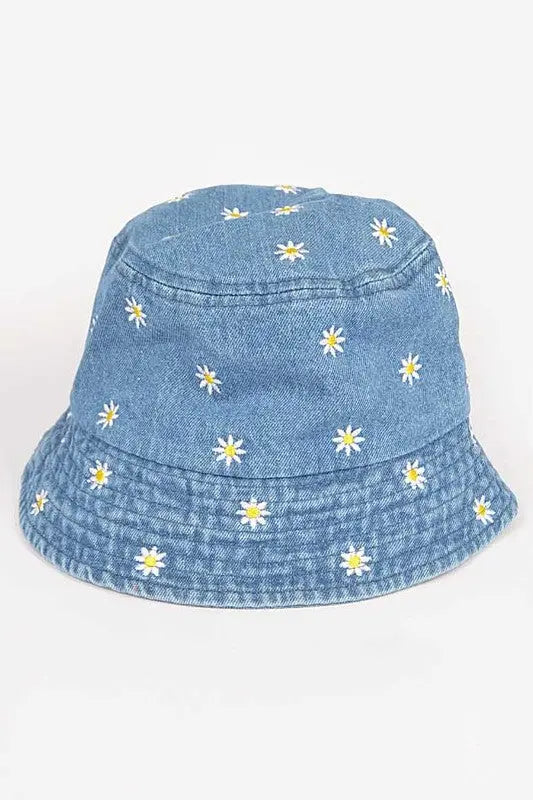 Flowre Embroidered Denim Bucket Hat