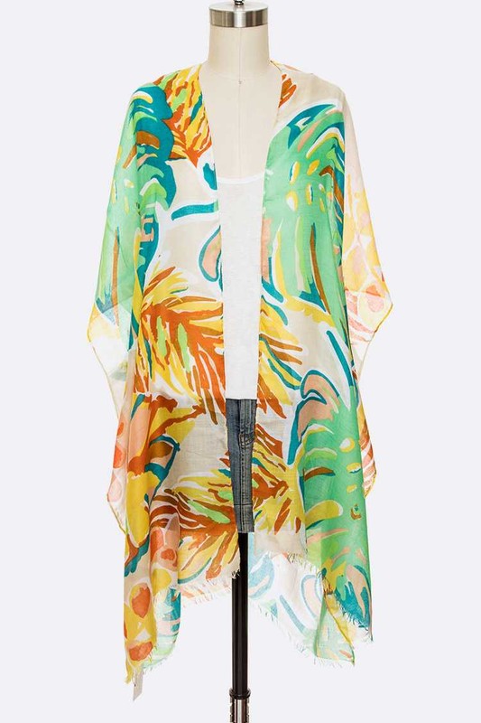 Tropical Floral Print Light Weight Kimono Cardigan