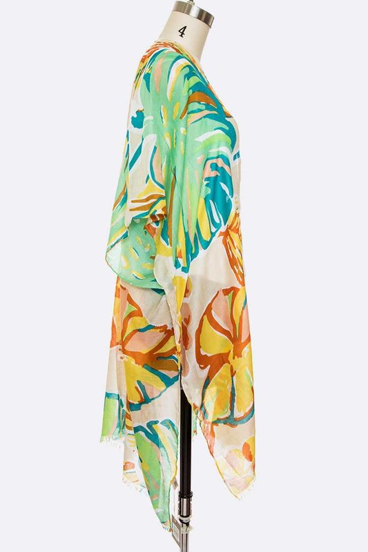 Tropical Floral Print Light Weight Kimono Cardigan