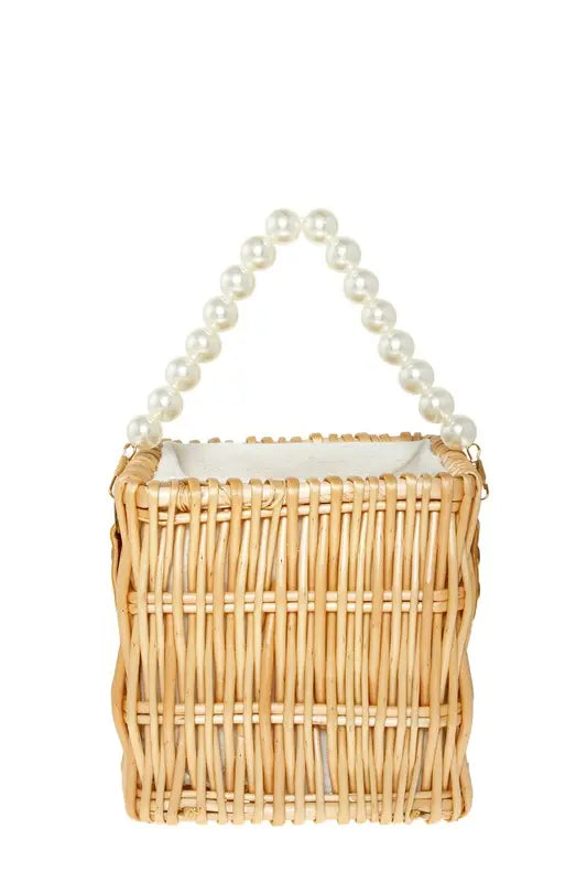 Wooden Bucket Shape Bag with Pearl Handle ICCO ACCESSORIES