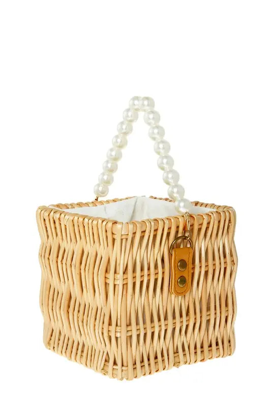 Wooden Bucket Shape Bag with Pearl Handle ICCO ACCESSORIES