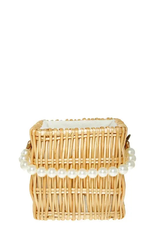 Wooden Bucket Shape Bag with Pearl Handle ICCO ACCESSORIES