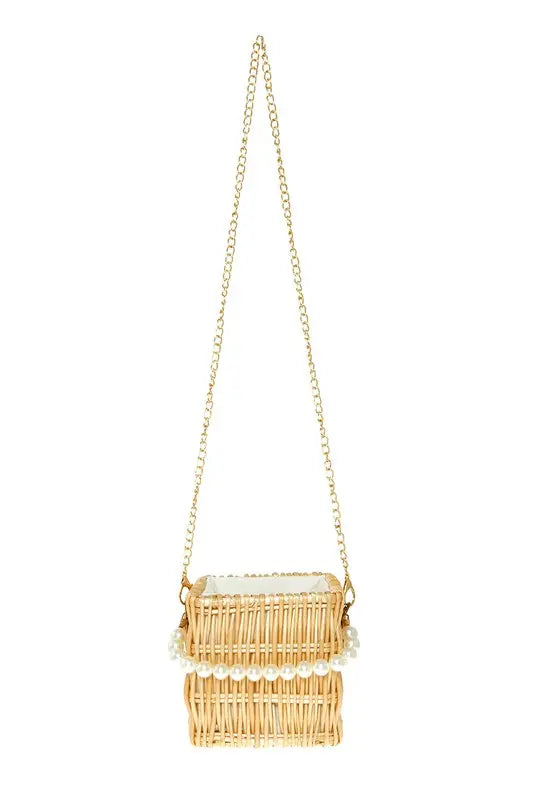 Wooden Bucket Shape Bag with Pearl Handle ICCO ACCESSORIES