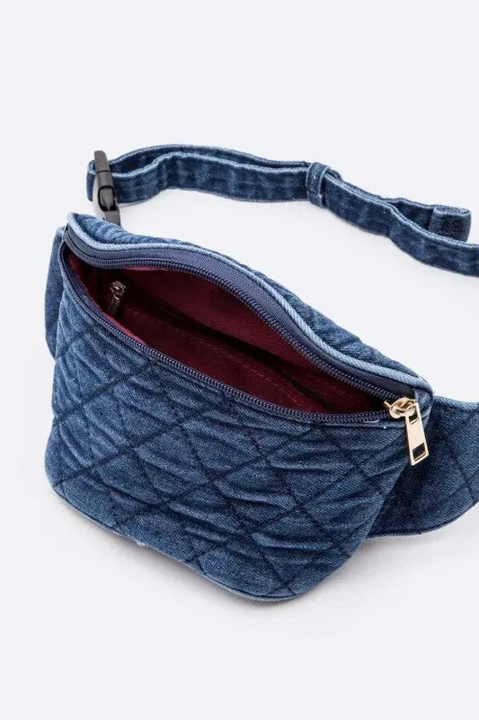 Washed Denim Quilted Fanny Pack Artini Accessories