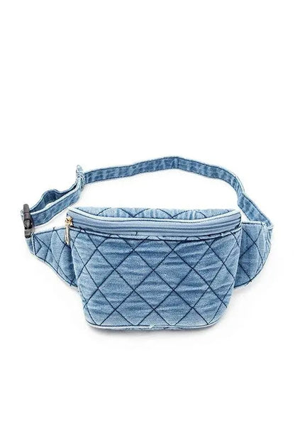 Washed Denim Quilted Fanny Pack Artini Accessories