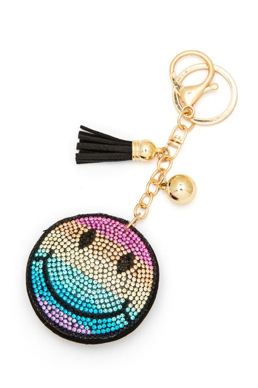 Rainbow Color Smiley Face Rhinestone Key Chain