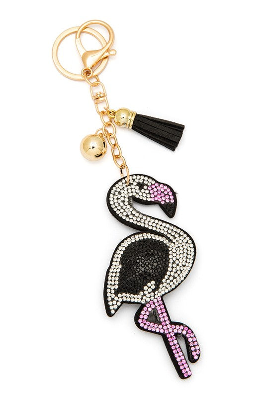 Rhinestone Flamingo Pillow Key Chain