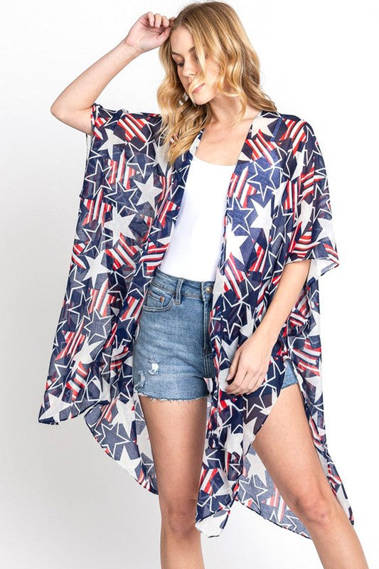 American Flag Mix Printed Light Weight Kimono