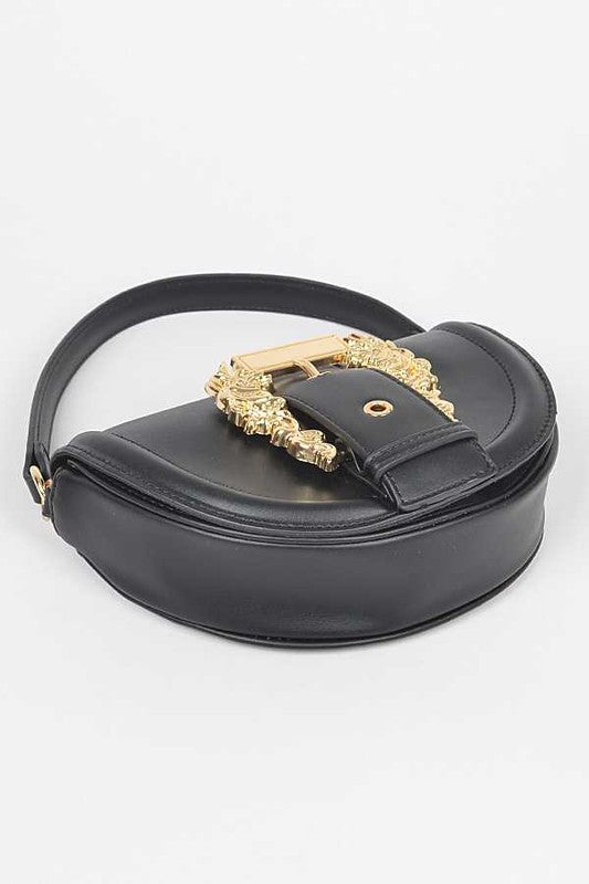 Motif Engraved Buckle Top Handle Convertible Bag