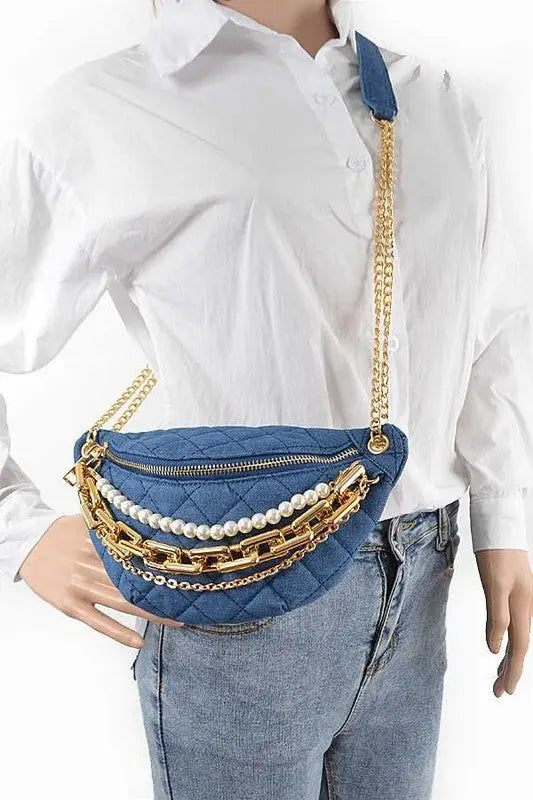 Mix Chain Layered Denim Crossbody Bag Artini Accessories