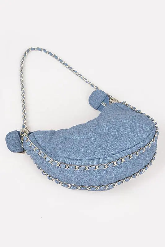 Double Chain Strap Quilted Denim Shoulder Bag Artini Accessories