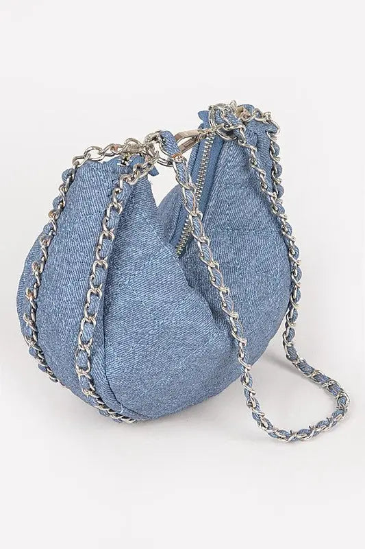 Double Chain Strap Quilted Denim Shoulder Bag Artini Accessories