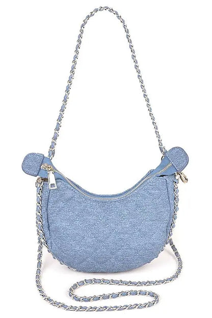 Double Chain Strap Quilted Denim Shoulder Bag Artini Accessories