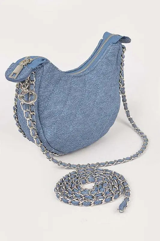 Double Chain Strap Quilted Denim Shoulder Bag Artini Accessories