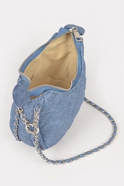 Double Chain Strap Quilted Denim Shoulder Bag Artini Accessories