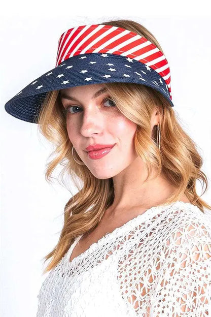 American Flag Printed Straw Visor