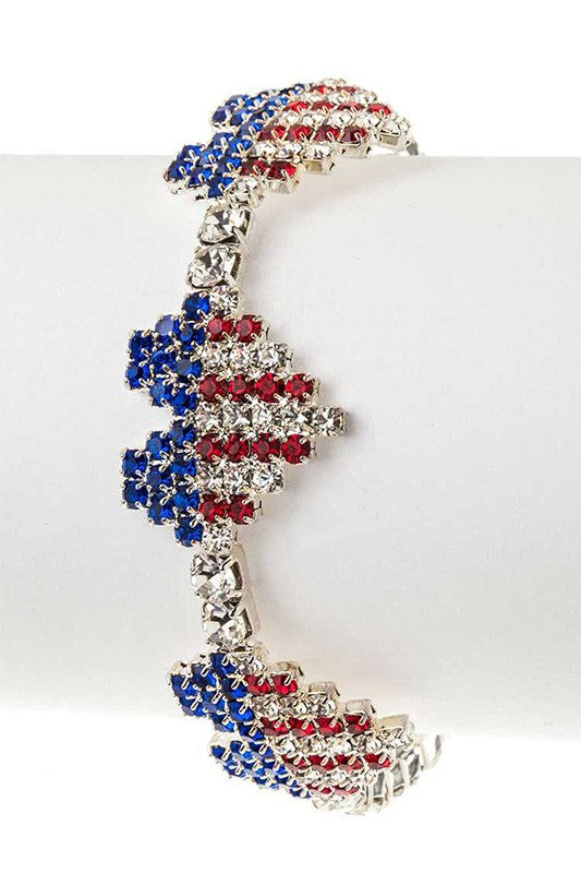 USA Flag Rhinestone Heart Cuff Bracelet