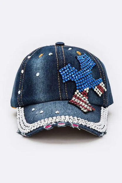 USA Flag Color Cross Denim Cap