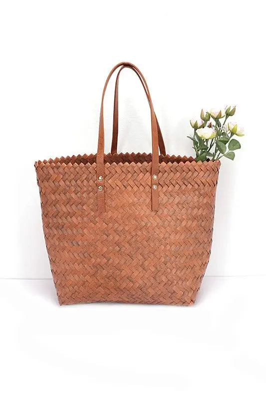 Faux Bamboo Weaved Basket Tote Artini Accessories