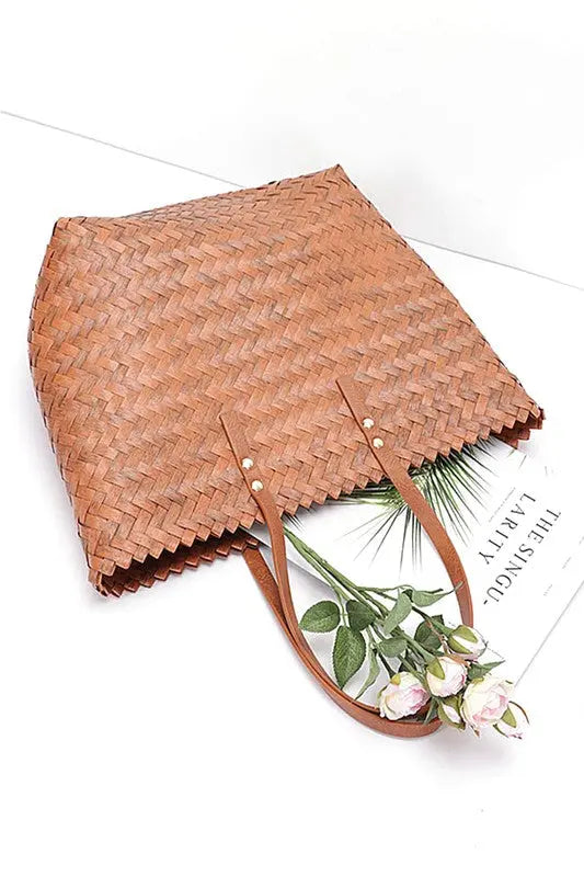 Faux Bamboo Weaved Basket Tote Artini Accessories