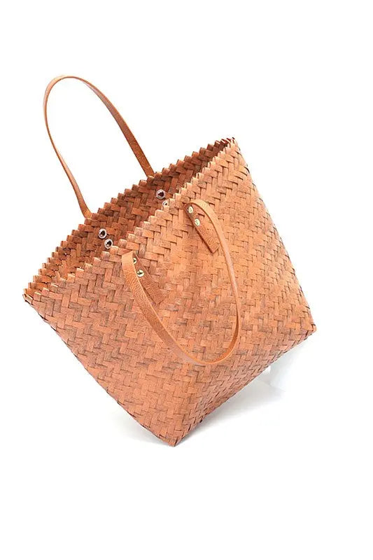 Faux Bamboo Weaved Basket Tote Artini Accessories