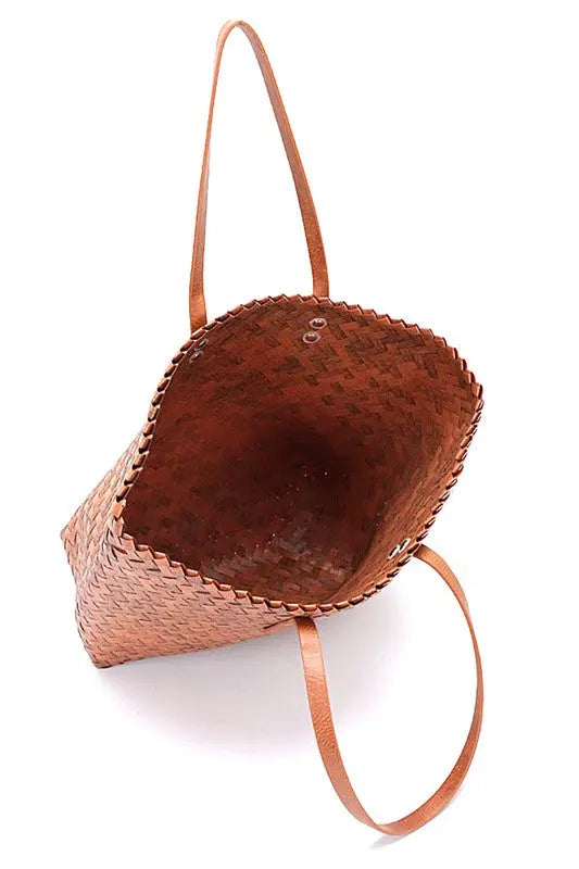 Faux Bamboo Weaved Basket Tote Artini Accessories