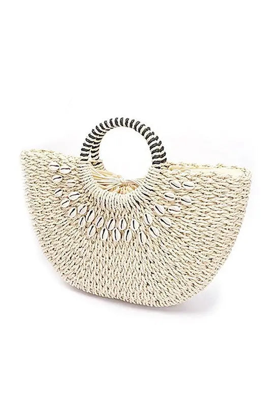 Top Handle Sea Shell Faux Straw Tote Bag Artini Accessories