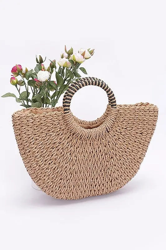 Top Handle Sea Shell Faux Straw Tote Bag Artini Accessories