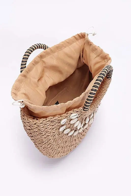 Top Handle Sea Shell Faux Straw Tote Bag Artini Accessories