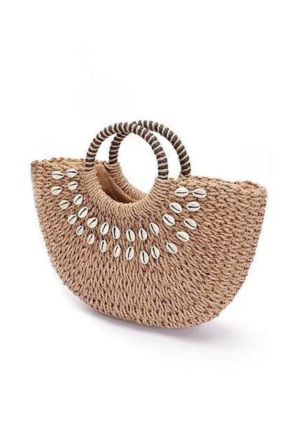 Top Handle Sea Shell Faux Straw Tote Bag Artini Accessories