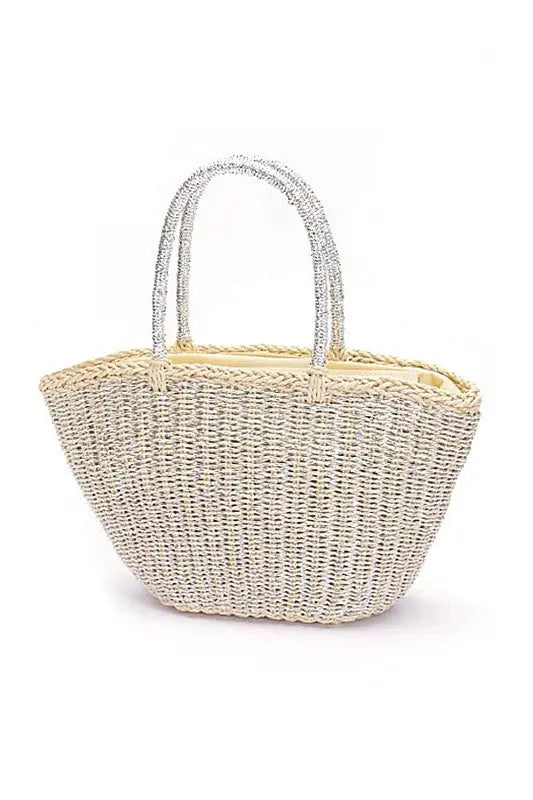 Metallic Faux Straw Basket Tote Bag Artini Accessories