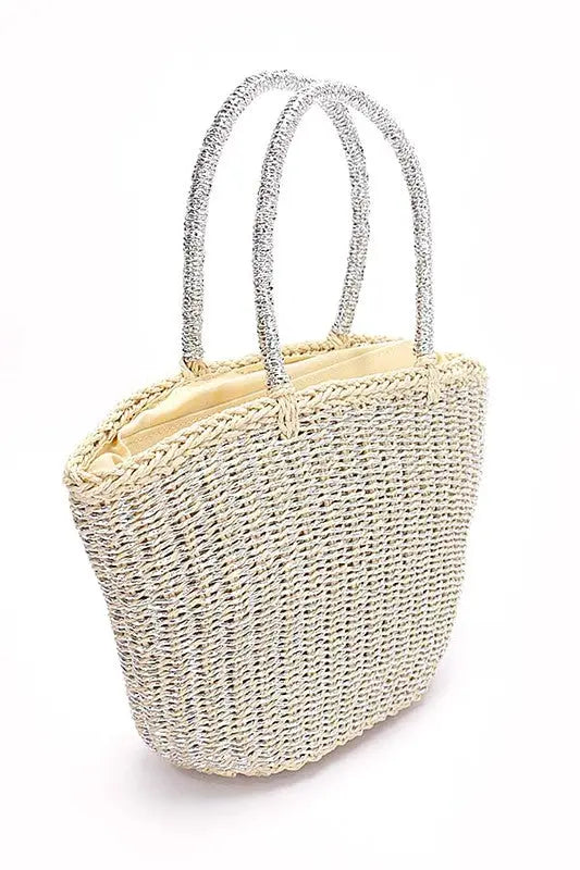 Metallic Faux Straw Basket Tote Bag Artini Accessories