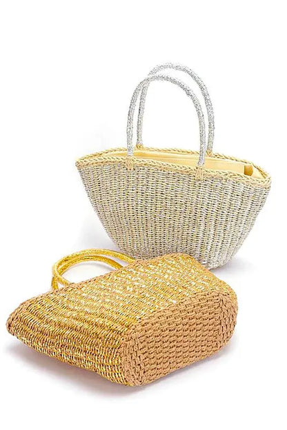 Metallic Faux Straw Basket Tote Bag Artini Accessories