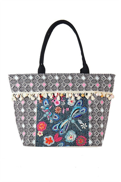 Embroidered Tassel Oversize Fashion Tote Bag