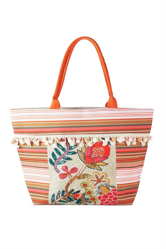 Boho Flower Beaded Embroidered Oversize Tote Bag