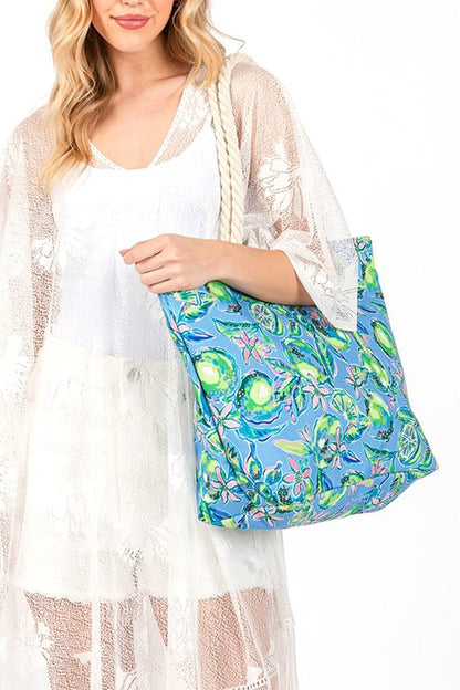 Lime And Flower Print Large Tote Bag