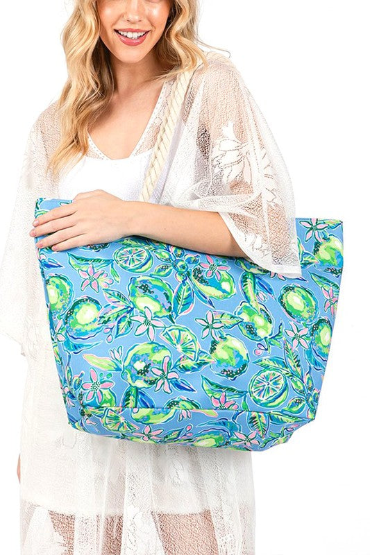 Lime And Flower Print Large Tote Bag