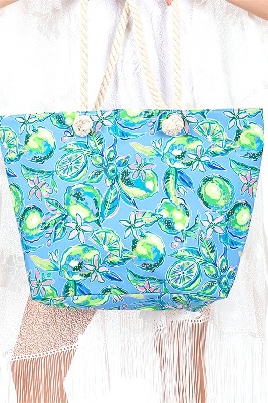 Lime And Flower Print Large Tote Bag