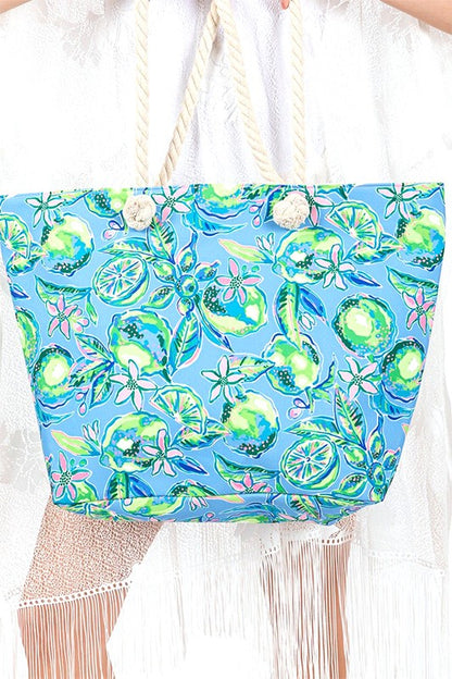 Lime And Flower Print Large Tote Bag