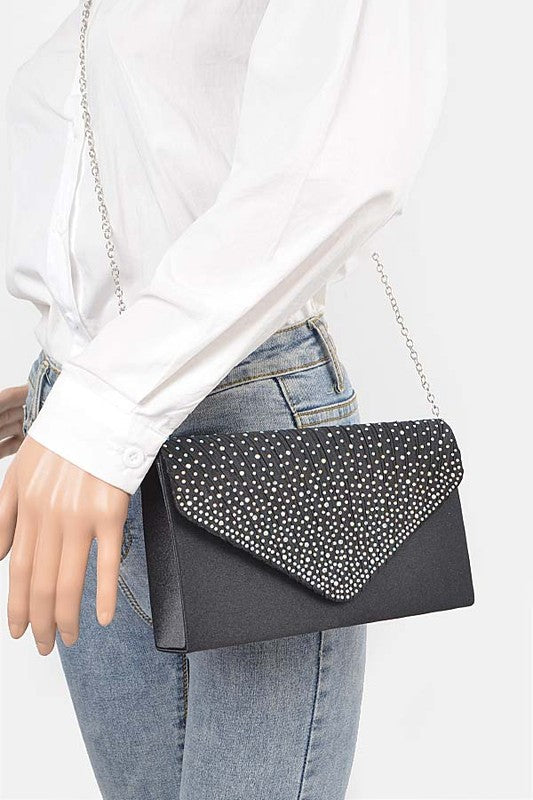 Rhinestone Pave Pleated Satin Evening Clutch