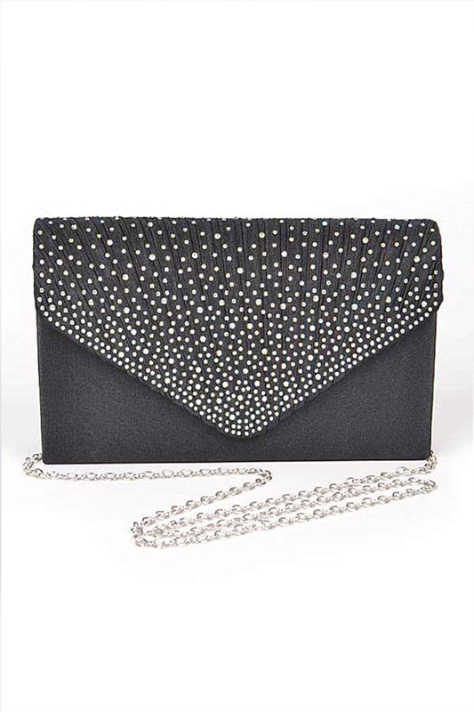 Rhinestone Pave Pleated Satin Evening Clutch