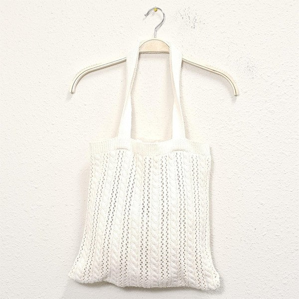 Solid Stripe Crochet Tote Bag